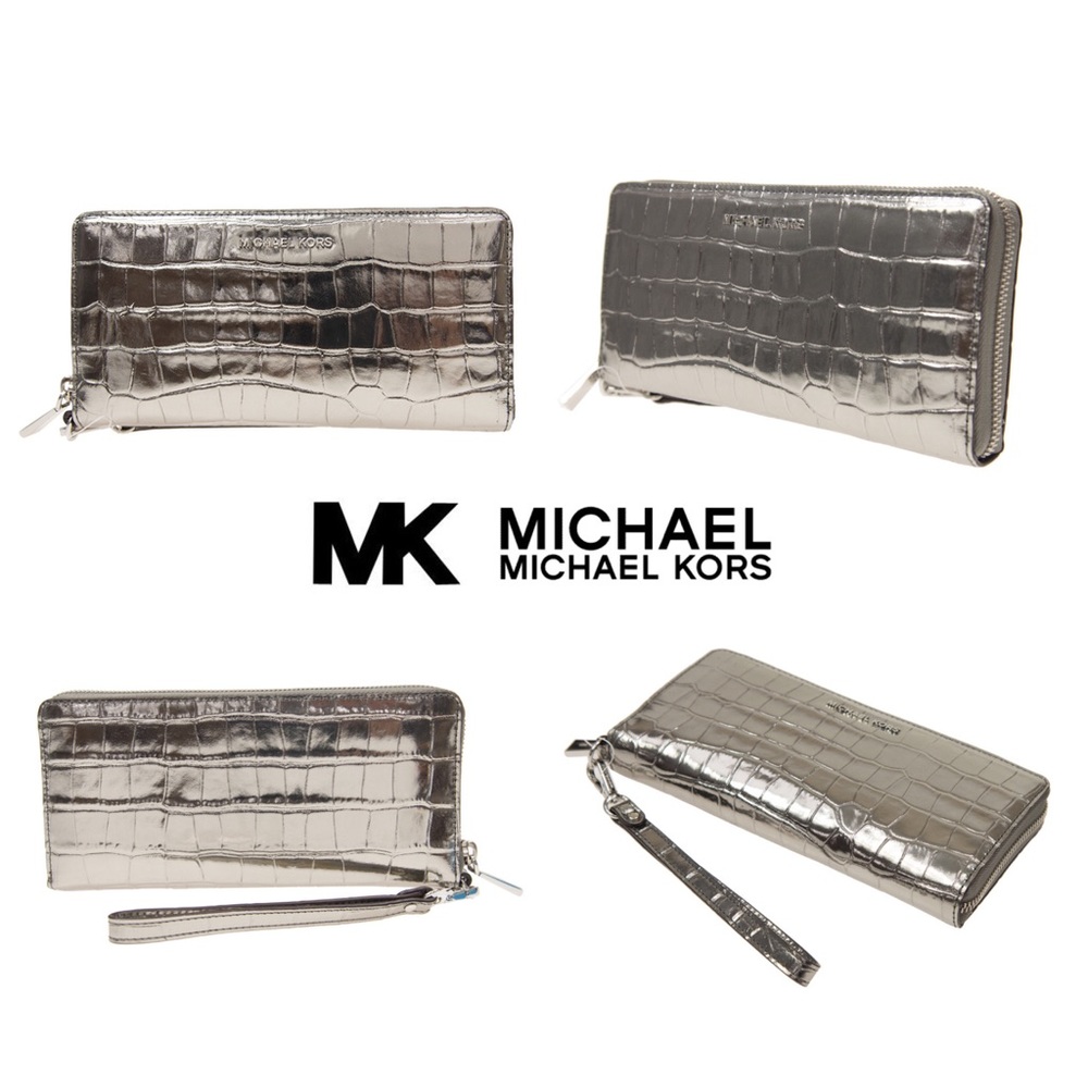 MICHAEL KORS MONEY PIECES CROC STYLE GRAY WALLET